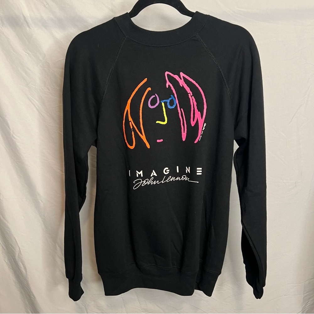 Vintage 1980 Imagine John Lennon Black Crewneck Portrait